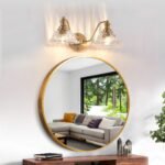 20 Inch 2-Light Vintage Bathroom Wall Sconce-- Elegant Golden Metal And Glass Lampshade Vanity Light Fixture For Bathroom, Hallway, Or Bedroom  Bulb Not Included