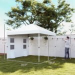 10' X 10' Pop Up Canopy Tent W/ Sidewall, UPF50+ Height Adjustable Instant Sun Shelter W/ Storage Pockets, White