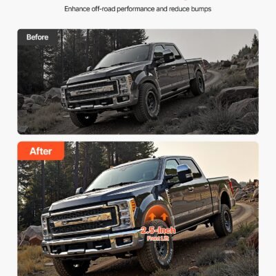 2.5 Inch Front Leveling Lift Kit For 2011-2023 Ford F250 F350 F450 Super Duty 4WD Models, Chassis Level Kit With Track Bar Relocation Bracket, Coil Spring Spacers, Isolators, Shock Extenders
