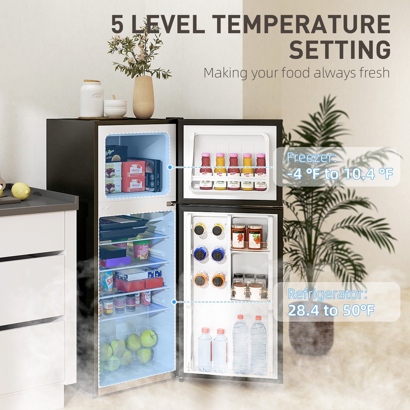 Small Fridge With Freezer, 4 Cu Ft Refrigerator With Reversible Doors, Black - Image 3