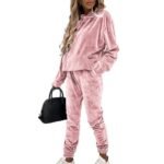 Solid Color Hooded Sports Casual Silver Fox Velvet Suit For Women