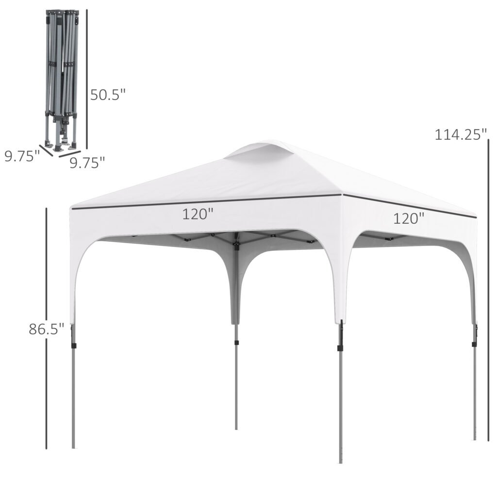 10' X 10' Pop Up Canopy Tent With Wheeled Carry Bag And 4 Sand Bags, Instant Sun Shelter, Tents For Parties, Height Adjustable, For Outdoor, Garden, Patio, White —