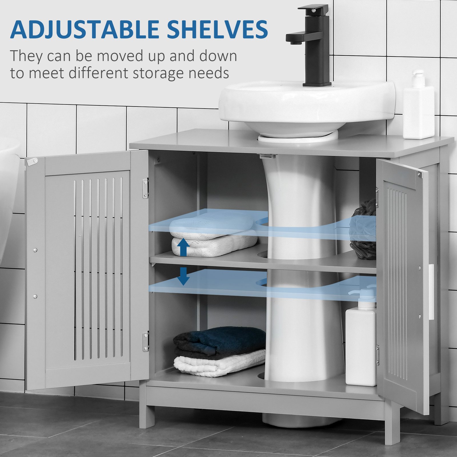Under Sink Pedestal Storage Bathroom Cabinet, Gray - Image 4