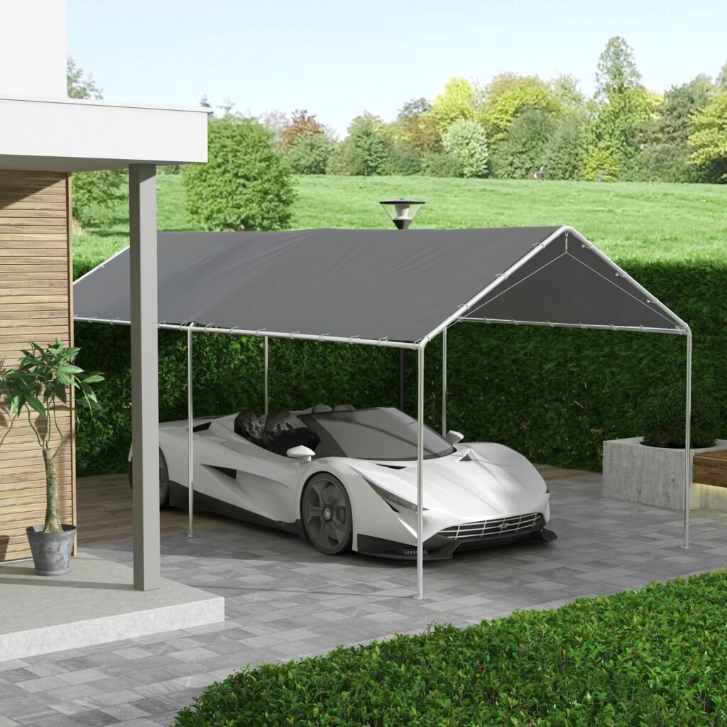 10 X 20ft Carport Roof, UV Resistant Canopy Replacement Cover With Ball Bungee Cords, Dark Gray —