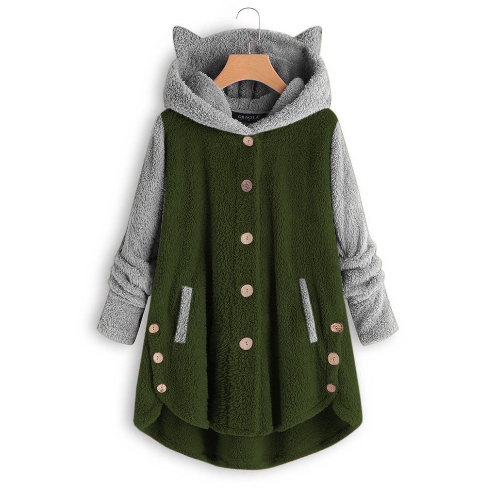 Buttoned hooded cat ear plush top - Image 2