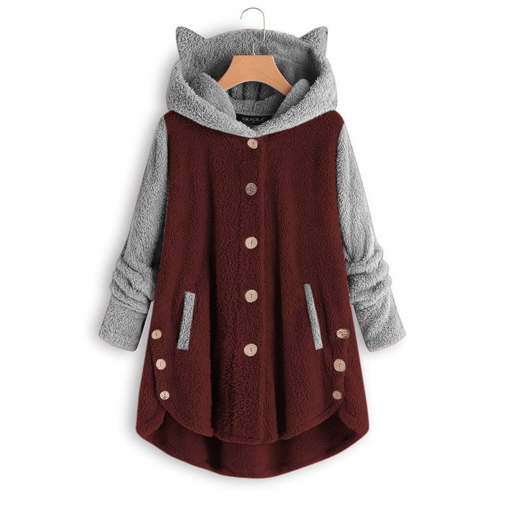 Buttoned hooded cat ear plush top - Image 3