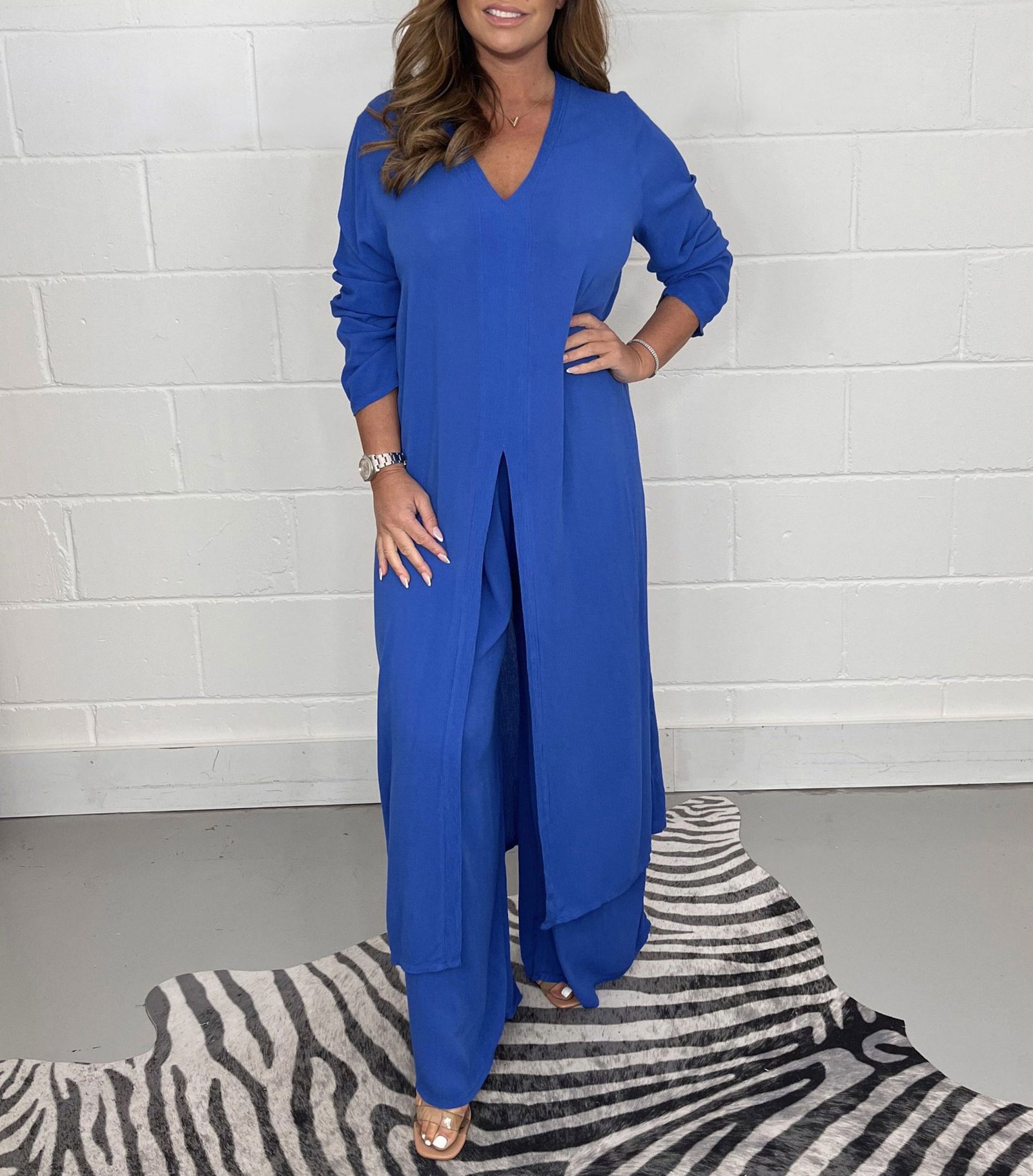 Women's Fashion Simple Solid Color Long Top Long Pants Set - Image 3