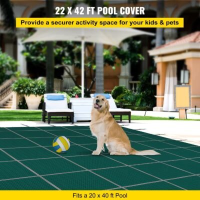 Inground Pool Safety Cover, 22 ft x 42 Ft Rectangular Winter Pool Cover With Right Step, Triple Stitched, High Strength Mesh PP, Good Rain Permeability, Installation Hardware Included