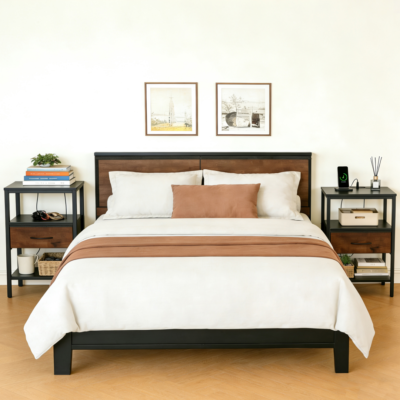 Bedside Table, With Built-in USB- C-type Port Sockets And Adjustable Drawers, 3-layer Storage Rack, And Fabric Drawers