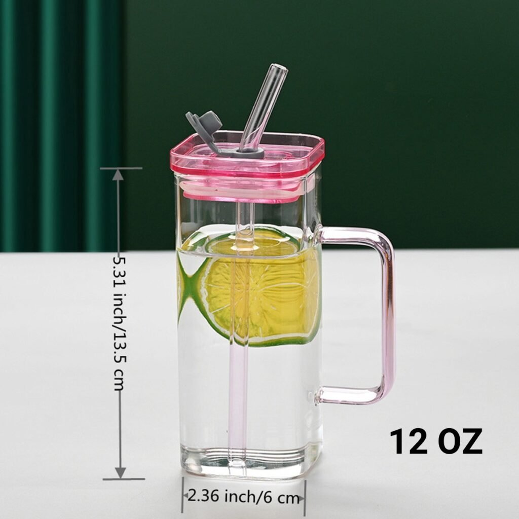 1 Pcs Transparent Glass Straw Cup, 6 Colors Square Glass Cup With Straw And Lid, High Borosilicate Glass Cup, Milk Cup, Juice Cup, Cold Drink Cup, Coffee Cup, Tea Cup, Office Cup, Gift Cup —