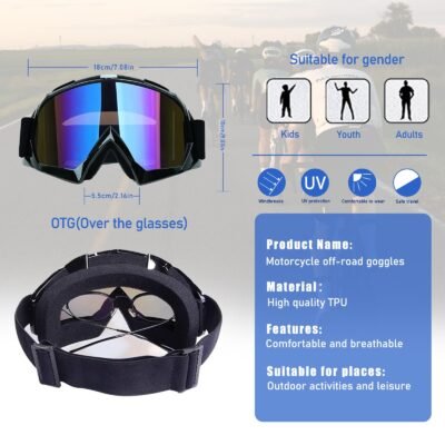 Motorcycle Goggles Fit Over Glasses Dirt Bike Skiing Anti-Fog Shatterproof UV400