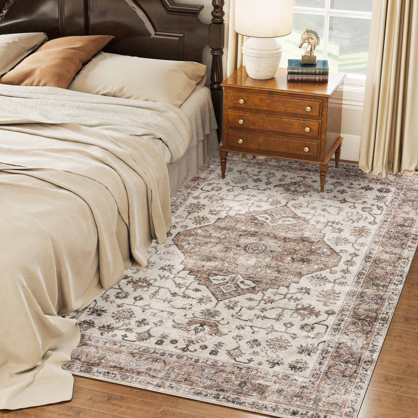 5x7 Area Rug, Vintage Machine Washable Rug, Non-Slip Floor Carpet For Living Room, Bedroom, Dining Room,brown - Image 2