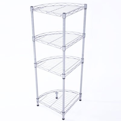 4-Tier Corner Storage Shelves, Wire Shelving Unit, Metal Shelf, Steel Storage Rack For Laundry Bathroom Kitchen Silver