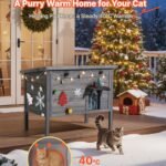 Heated Cat House, Insulated Wooden Cat House For Outdoor Cats, Waterproof Feral Kitty Shelter With Heating Pad, PVC Flap Door & Openable Asphalt Roof For 1-3 Cats In Winter, 34 X 21 X 27 In