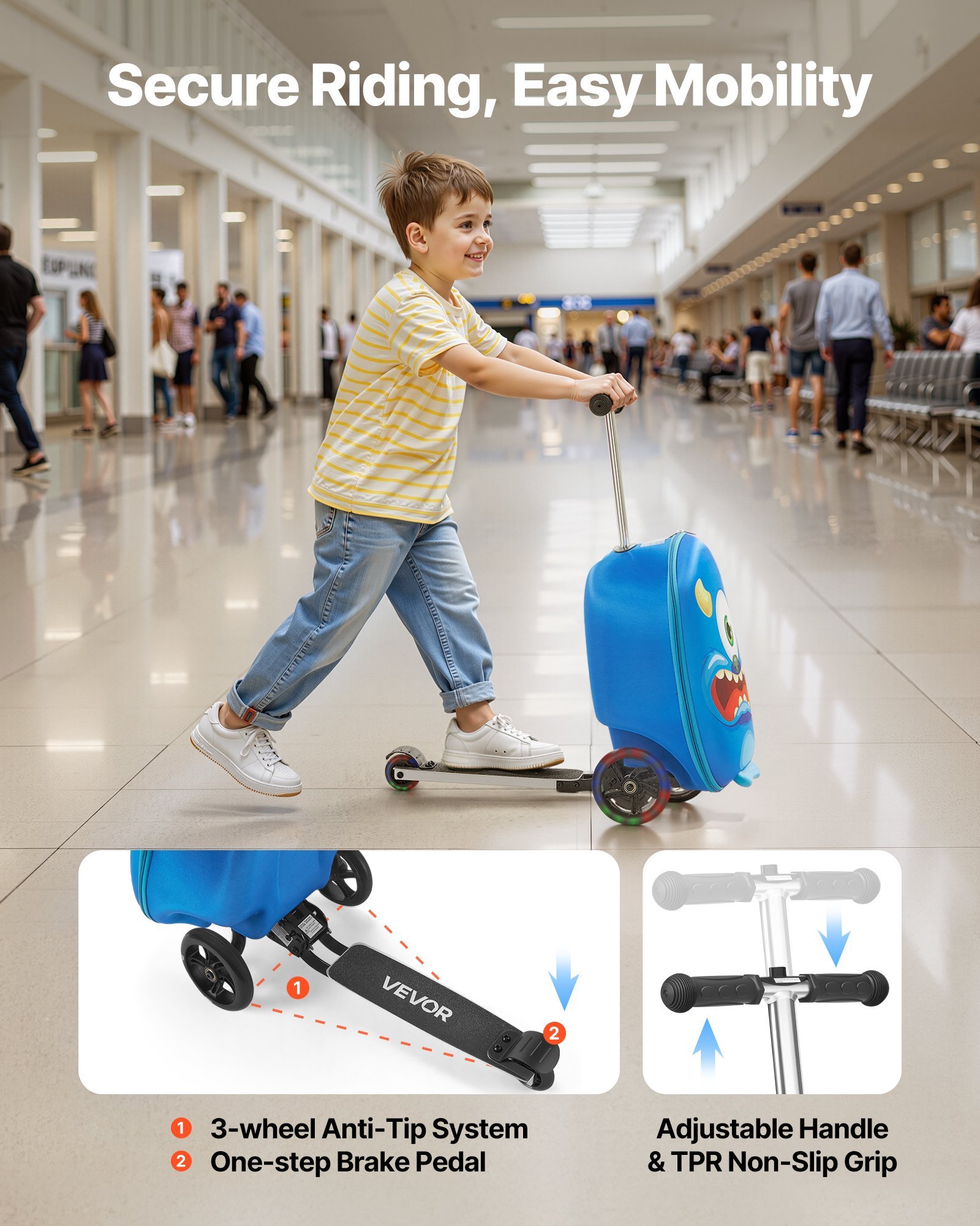 Ride-on Luggage 20-inch Kids Scooter Suitcase With Flash Wheels Blue - Image 2