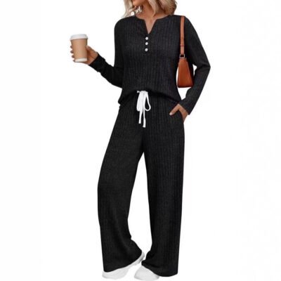 V-neck Striped Knit Casual Comfortable Long Coat Long Sleeve