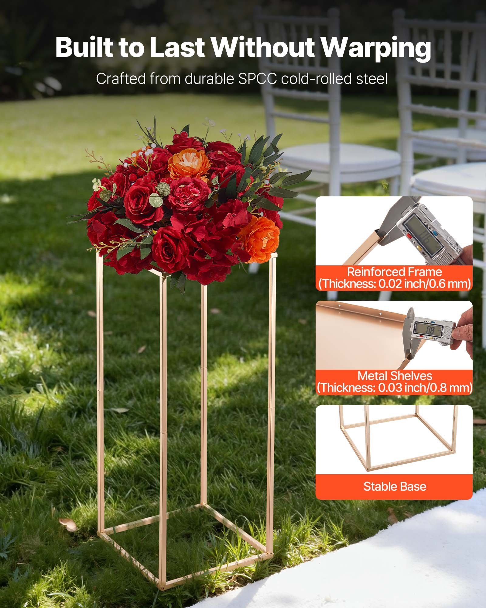 Wedding Flower Stand, 10PCS 23.62-inch Column Flower Stand, Floral Stands With Metal Laminate, Gold Rectangular Floral Display Rack For Wedding, Party, Birthday, Home, Gold Centerpiece Stands