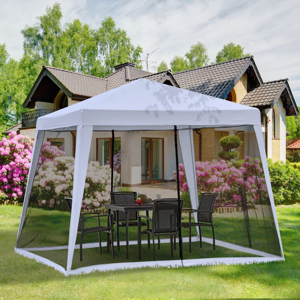 10'x10' Outdoor Canopy Tent, Slant Leg Sun Shelter With Mesh Sidewalls, Patio Tents For Parties, Grey —