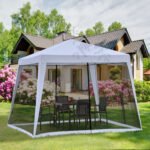 10'x10' Outdoor Canopy Tent, Slant Leg Sun Shelter With Mesh Sidewalls, Patio Tents For Parties, Grey