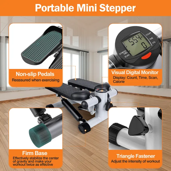 Stepper For Exercise Mini Fitness Stepper With 2 Resistance Bands LCD Monitor Max 330.7LBS Load Stair Stepper Quiet Stepper - Image 5