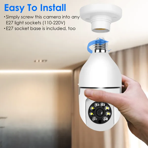 E27 WiFi Bulb Camera 1080P FHD WiFi IP Pan Tilt Security Surveillance Camera - Image 2