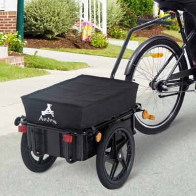 Bicycle Cargo Trailer With Removable Box And Waterproof Cover, Bike Wagon Trailer With Two 16in Wheels