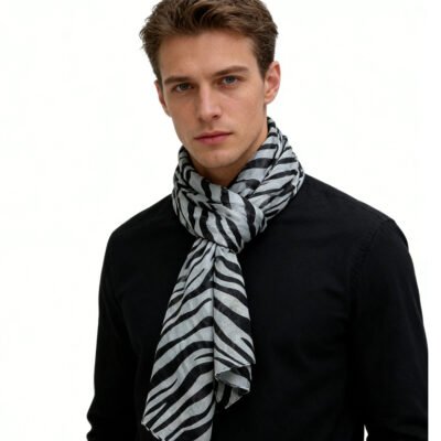 2pcs Lightweight Sheer Scarf ,Black White Monochrome Geometric Printed Modern Looks Scarf For Women And Men
