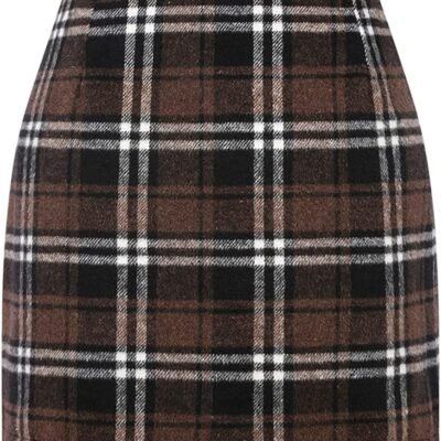 Women's High Waist Plaid Tight Pencil Wool Mini Skirt