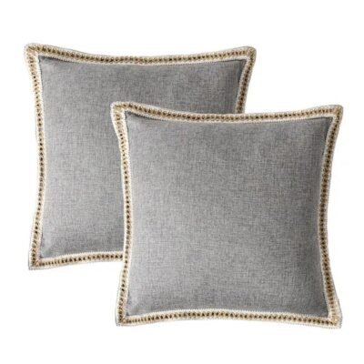 Set Of 2 Throw Pillow Covers Vintage Linen Trimmed Cushion Covers