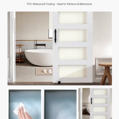 Sliding Barn Door, 36 X 84 Inch, High-Strength MDF Panel And Glass, Barn Door With Hardware Kit, Water-Proof PVC Surface, Easy To Install, H-Frame, Smoothly And Quietly Sliding For Living Room