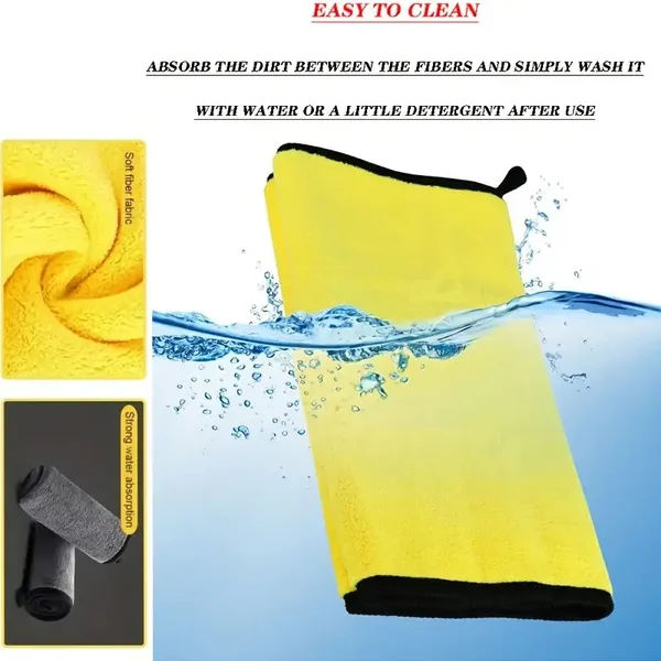 Thickened Coral Velvet Microfiber Car Wash Towel - Instant Absorption & Quick-Dry, Scratch-Free For All Cars, High-Quality Non-Woven Fabric, Reinforced Seams, Multi-Surface Use For Home & Auto Care, M - Image 2