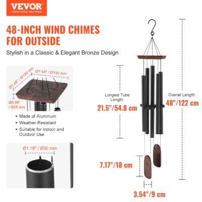 Wind Chimes For Outside 48-Inch Aluminum Memorial Deep Tone Wind Chimes