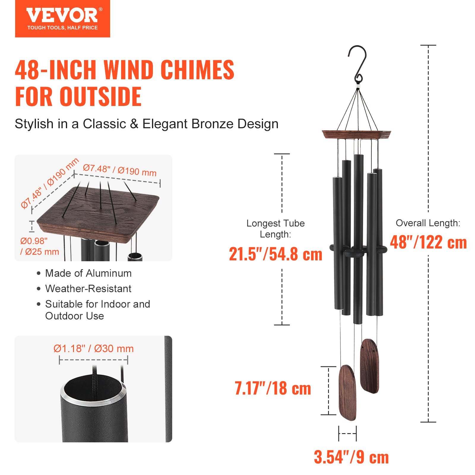 Wind Chimes For Outside 48-Inch Aluminum Memorial Deep Tone Wind Chimes