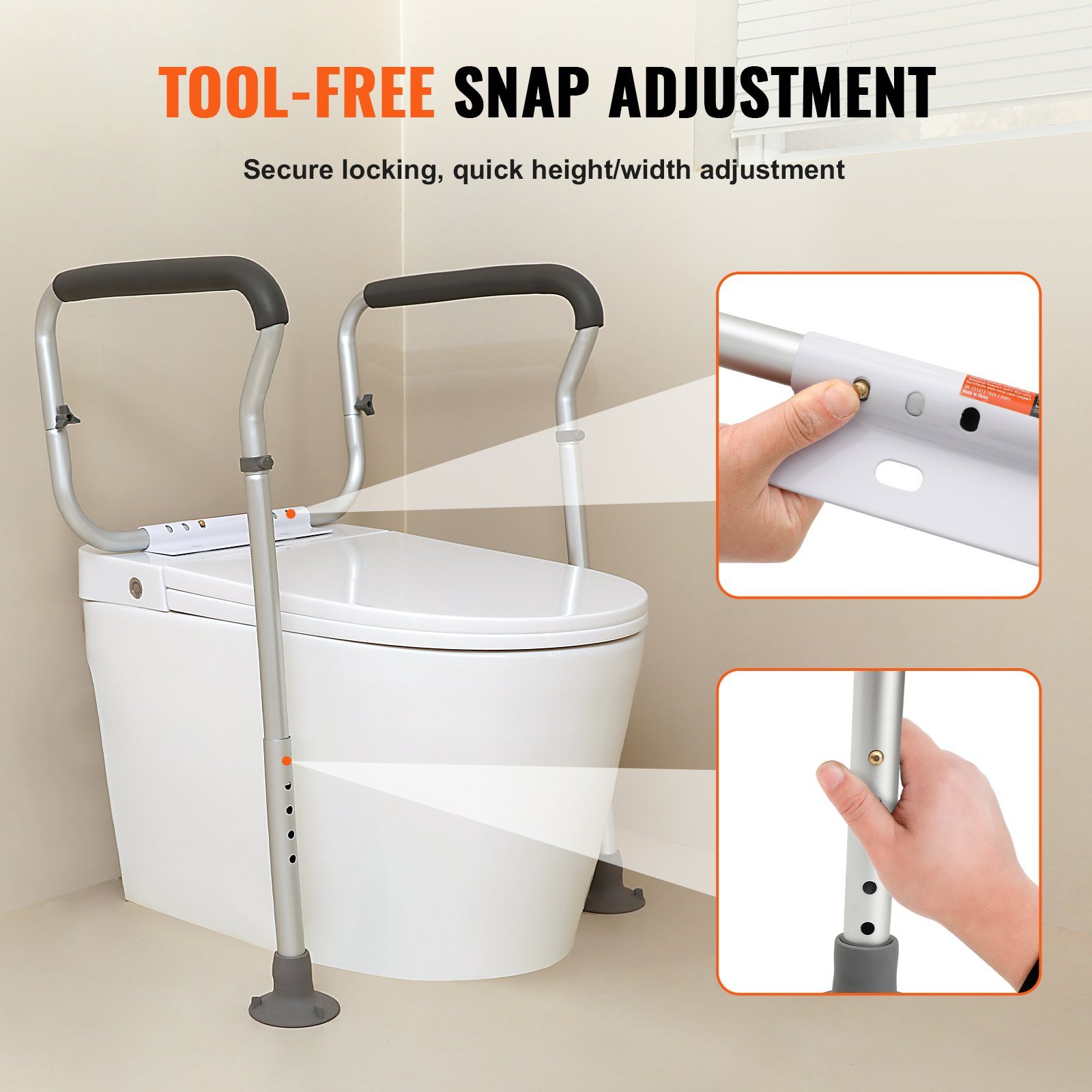 Toilet Safety Rail, Bathroom Toilet Seat Frame, Adjustable Width & Height Fit Most Toilets, Supports 300lbs, Toilet Handles Grab Bars With Padded Armrests For Handicap, Disabled, Seniors
