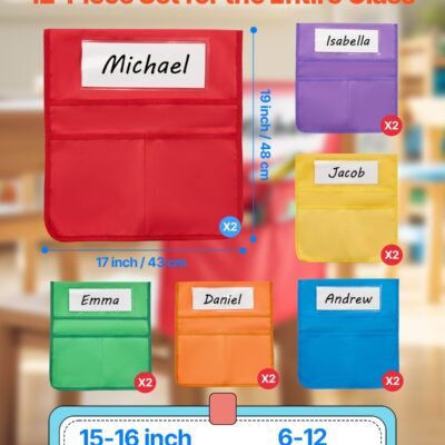 Chair Pockets For Classroom 12 Pack Seat Pocket With Name Tag Multicolor