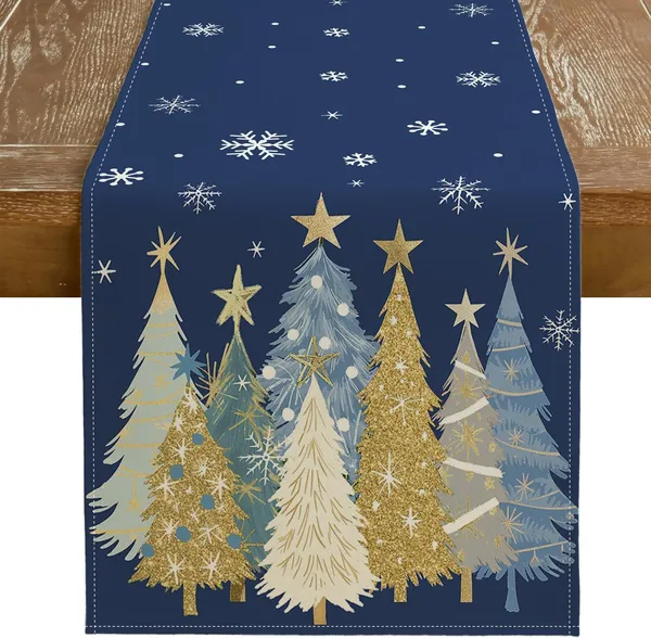 Christmas Table Runner 13x72 Inch, Xmas Trees Snowflakes Holiday Decorative Farmhouse Table Decoration For Kitchen Dinning, Indoor Outdoor Dinner Party Decor - Image 2