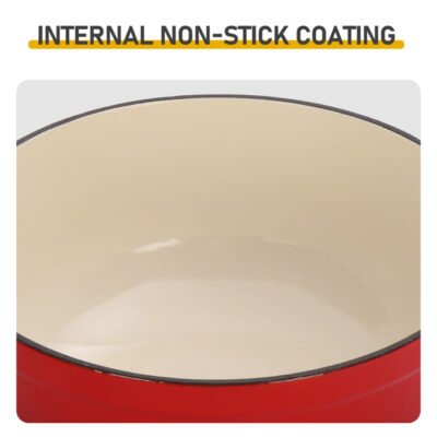 Cast Iron 6QT Cooking Pot - Gradient Red - Includes Two Silicone Gloves - Enamel Pot