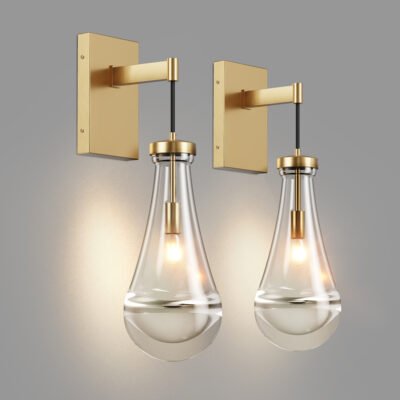 Wall Sconces Set Of Two, Brass Modern Raindrop Glass Sconces Wall Lighting, Gold Wall Light Fixtures Indoor Wall Light, Vanity Light Fixture Wall Lamp For Living Room, Bathroom