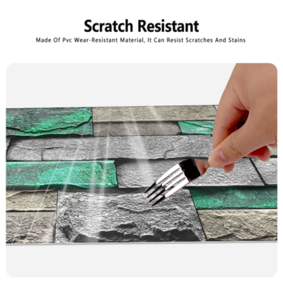 PVC Green Brick And Stone Pattern Self-adhesive Wallpaper, Removable Without Leaving Glue, Peel And Stick Wallpaper