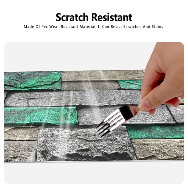 PVC Green Brick And Stone Pattern Self-adhesive Wallpaper, Removable Without Leaving Glue, Peel And Stick Wallpaper