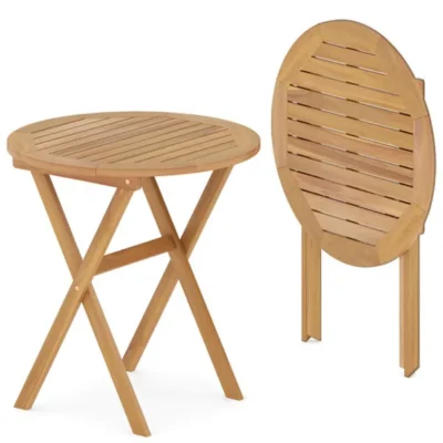 26" X 27" Solid Acacia Wood Foldable Round Side Table, 180 LBS Weight Capacity Patio End Table