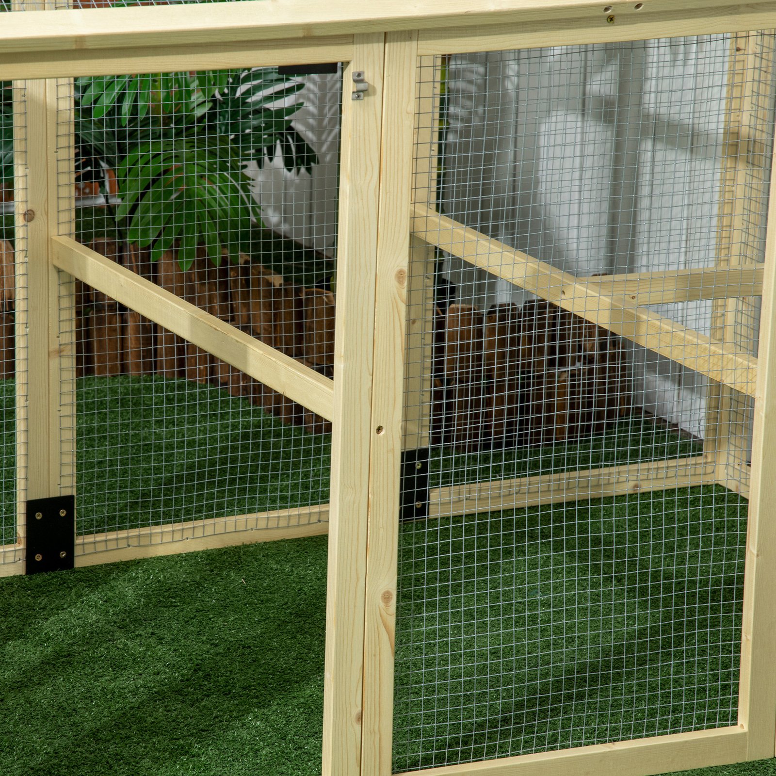 Wooden Chicken Run, Combinable Design with Perches, 4.6' x 2.8', Nature Wood - Image 6