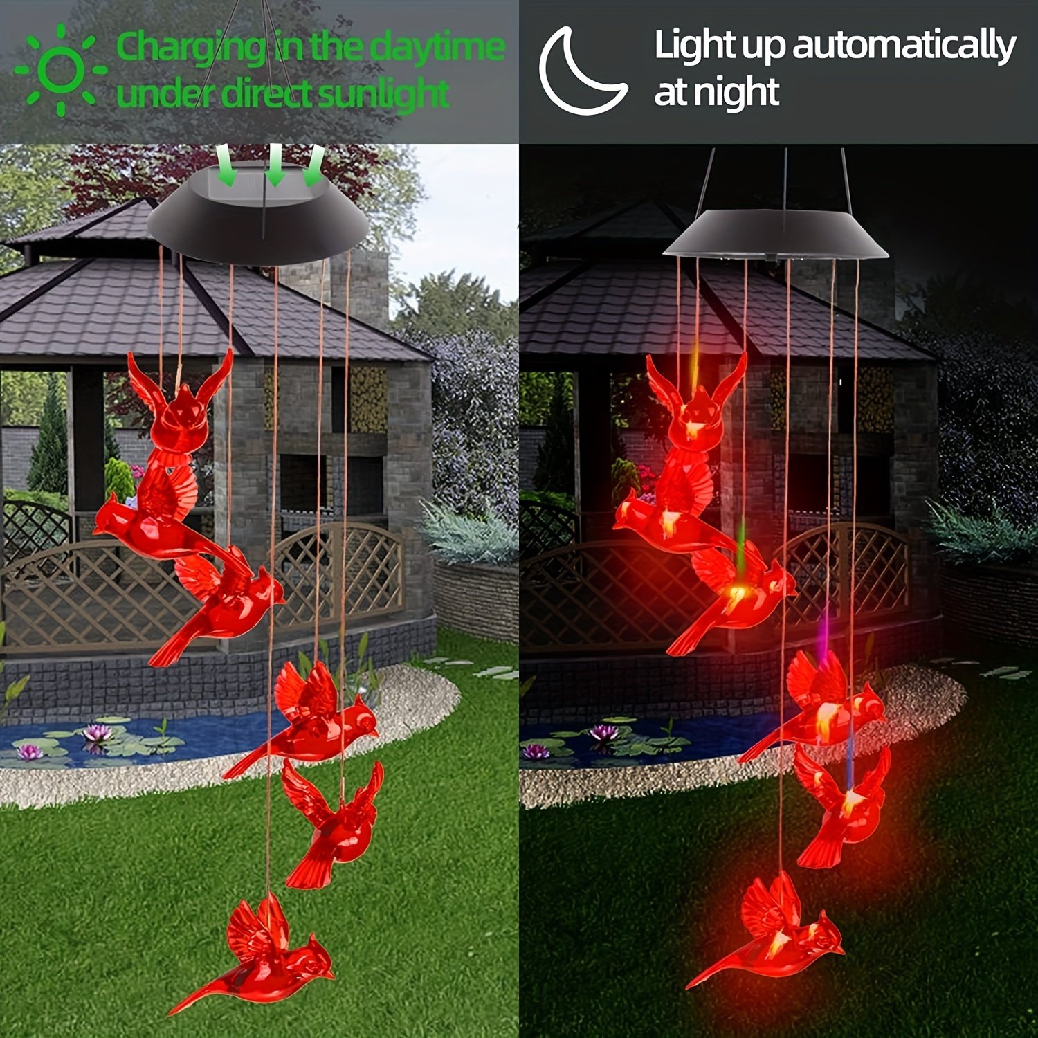 1PC Outdoor Solar Flaming Bird Wind Chime Lights, Outdoor Decorative Colorful Solar Wind Chimes, Co - Image 3