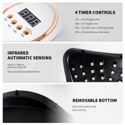UV LED Nail Lamp, Professional Nail Dryer Gel Polish Light With 45 Beads, UV Nail Light With 4 Timer Settings, Nail Polish Curing Gel LED Dryer With Automatic Sensor, LCD Display