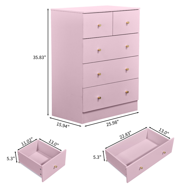 25.98inx15.75inx35.83in  LxWxH  4-Tier 5-Drawer Cabinet Drawer Dresser With Gold Handles Macaron