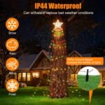11.48FT 350LED Multicolored Christmas Star Waterfall Tree String Light Indoor Outdoor Waterproof String Lights With Star Topper 8 Light Modes Memory Function For Holiday Wedding Yard Party Home