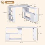 360° Rotating Home Office Desk L Shaped Corner Computer Desk With Storage Shelves, Writing Table Workstation, White