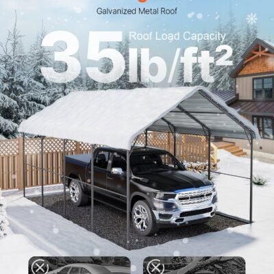 Heavy Duty Metal Carport, 12' X 20' Outdoor Carport With Galvanized Steel Frame & Roof, Car Tent Garage Shade With Removable Sidewalls, Multi-Use Car Shelter For Pickup, Boat, Car & Tractors