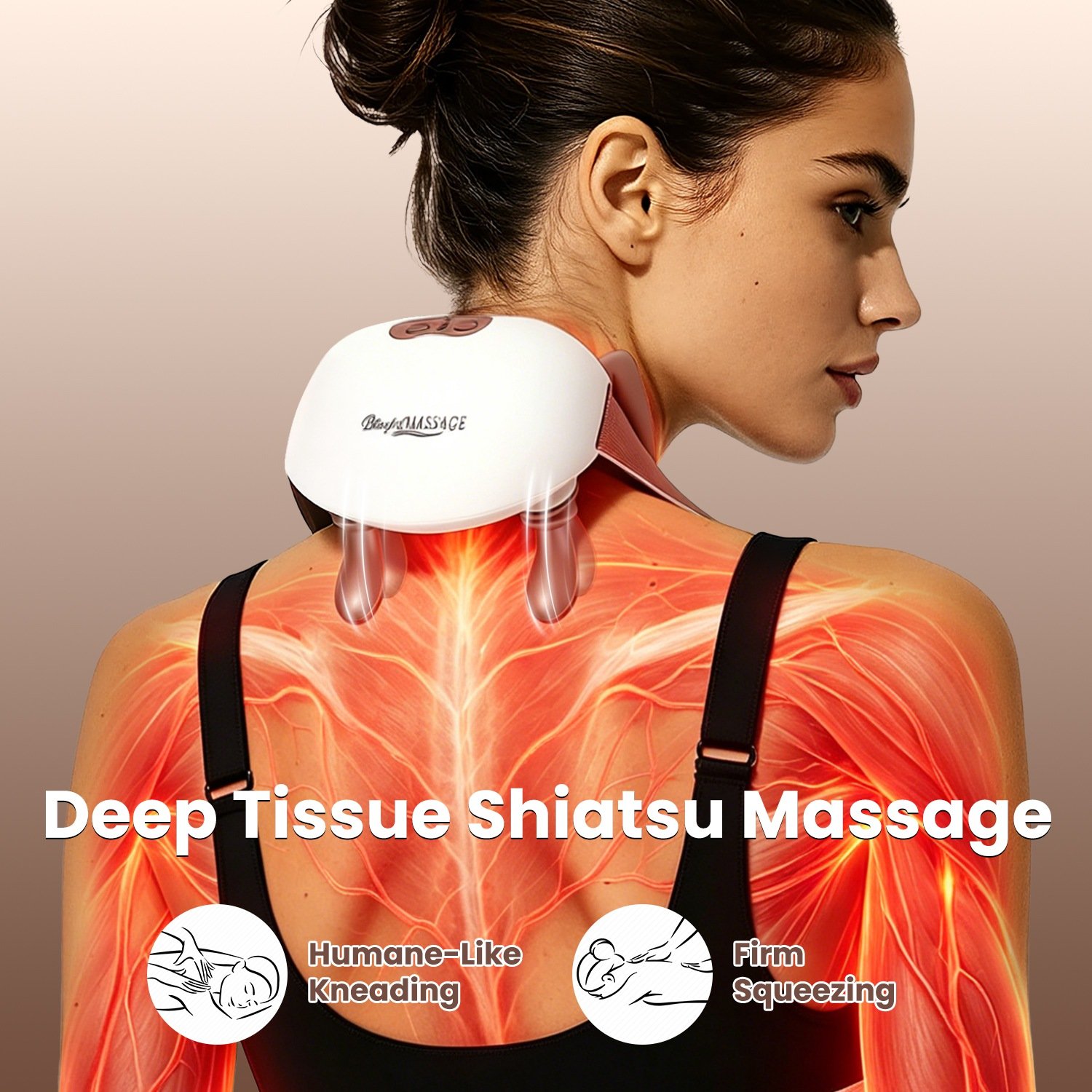 1Pc Human Like Neck Massager With Heat Cordless Neck Massager For Pain Relief Deep Tissue Shiatsu Massager For For Neck Shoulders Back Legs