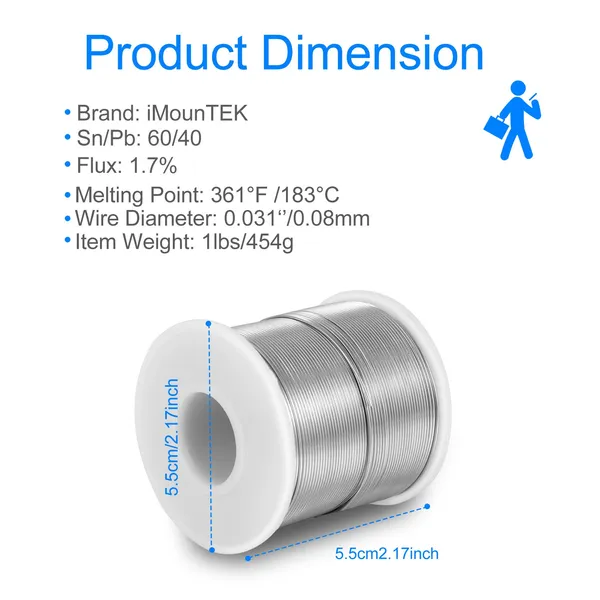 Soldering Wire 60/40 Tin Lead Rosin Core 0.031'/0.8mm 1.7% Flux Electrical Solder Wire Sn60 Pb40 1lb - Image 2